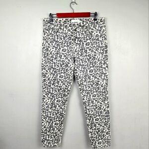 LOFT Modern Skinny Chic Classic Leopard Print Pants Black Cream Womens Size 28‎